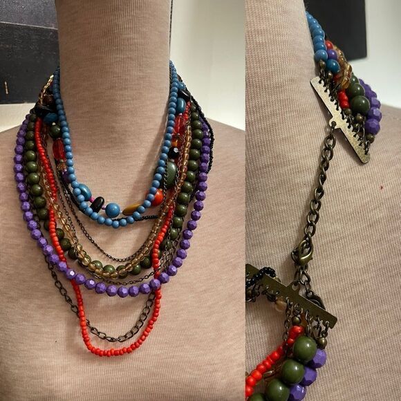 Multi Strand Multi Colored Necklace - Picture 1 of 3